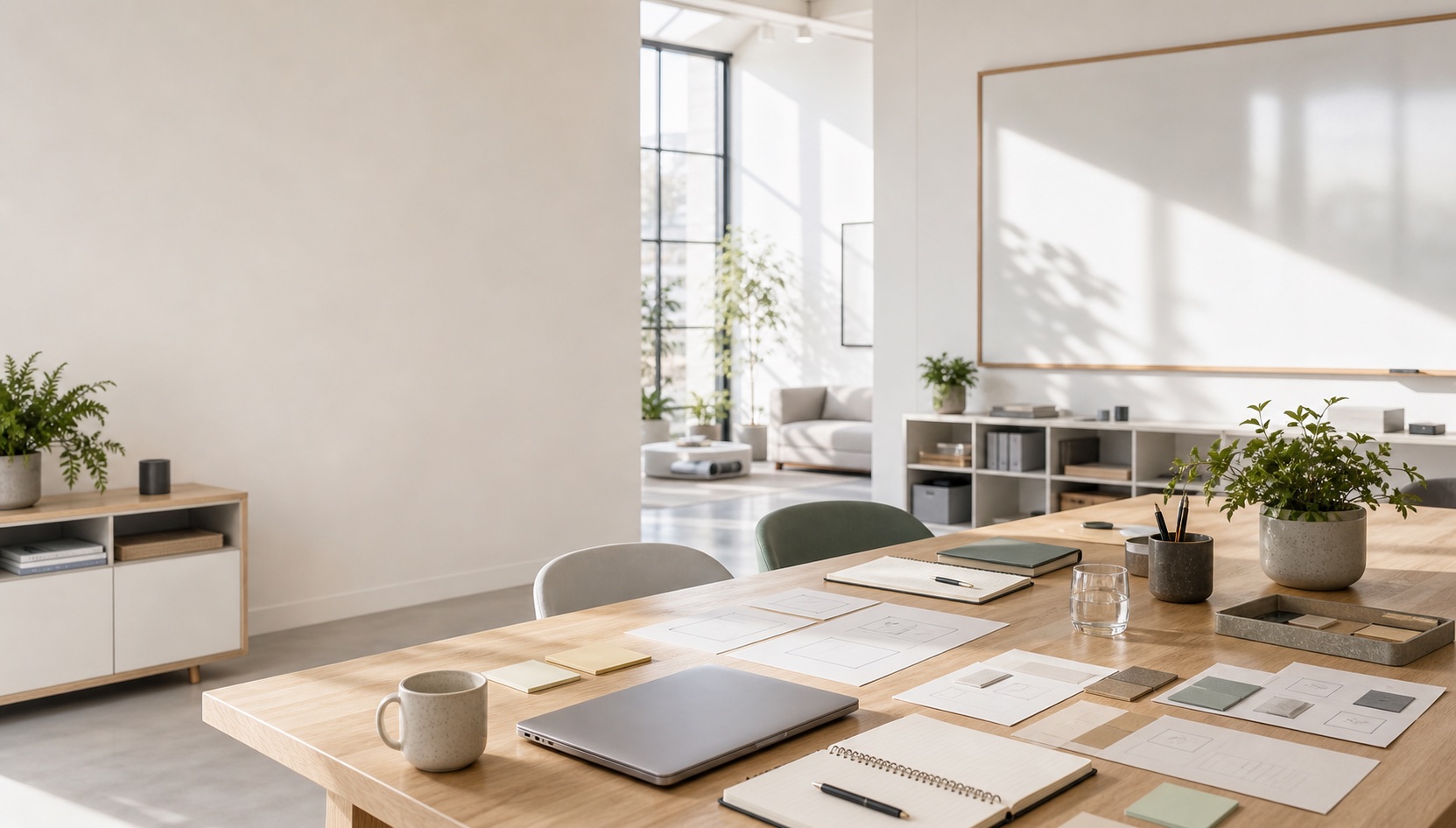 Bright modern founder studio prepared for a strategy conversation