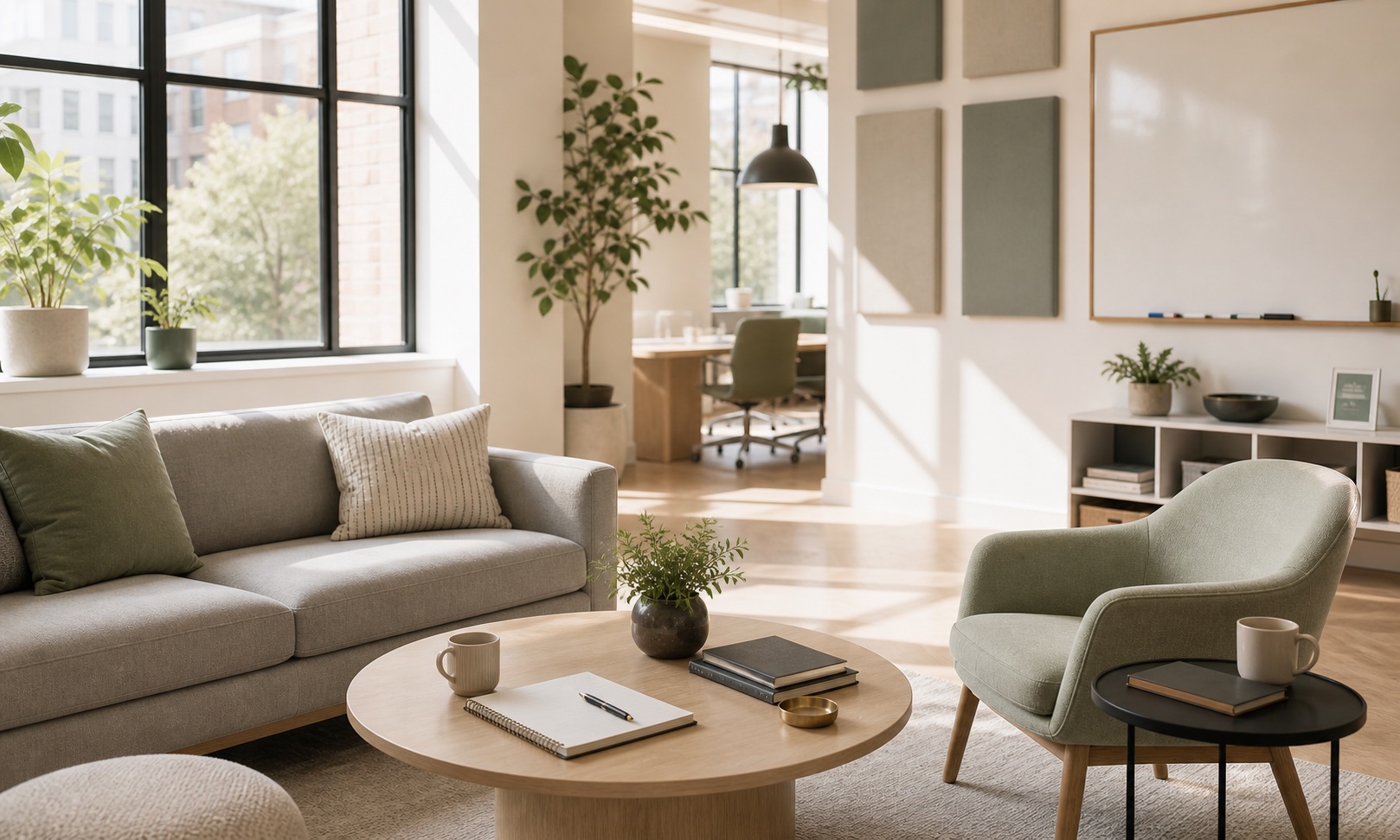 Bright encouraging meeting space for founder support